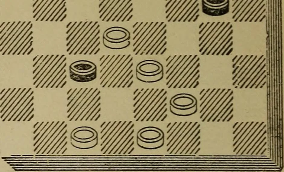 An illustration from Draughts : Gould's problems, critical positions and games by all the greatest players and composers of the world, the whole interspersed with notes on the positions / by Joseph Gould, 1895, leaf 133