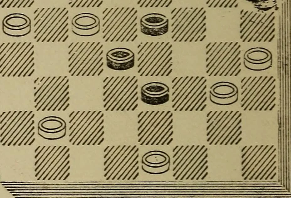 An illustration from Draughts : Gould's problems, critical positions and games by all the greatest players and composers of the world, the whole interspersed with notes on the positions / by Joseph Gould, 1895, leaf 133