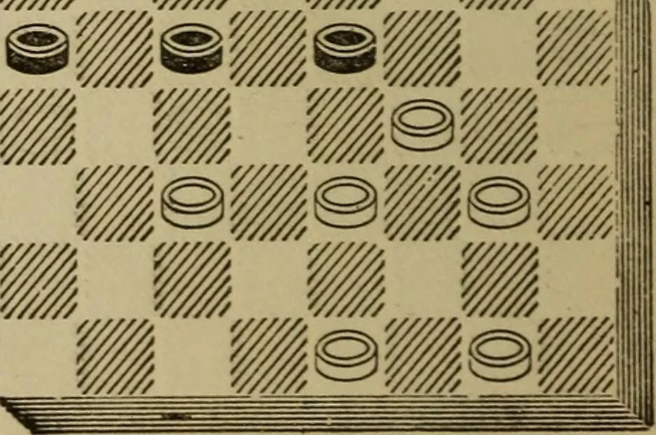 An illustration from Draughts : Gould's problems, critical positions and games by all the greatest players and composers of the world, the whole interspersed with notes on the positions / by Joseph Gould, 1895, leaf 133
