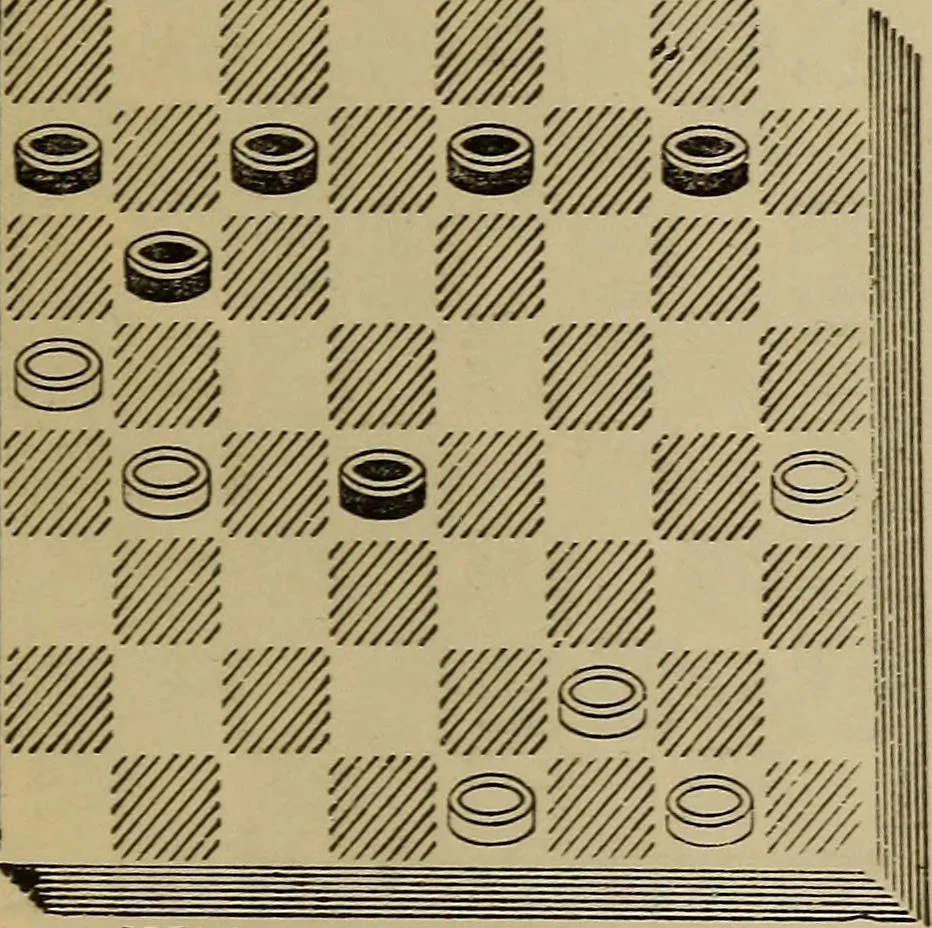 An illustration from Draughts : Gould's problems, critical positions and games by all the greatest players and composers of the world, the whole interspersed with notes on the positions / by Joseph Gould, 1895, leaf 134