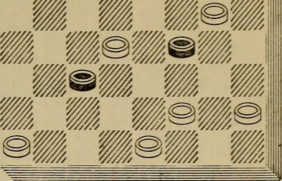 An illustration from Draughts : Gould's problems, critical positions and games by all the greatest players and composers of the world, the whole interspersed with notes on the positions / by Joseph Gould, 1895, leaf 134