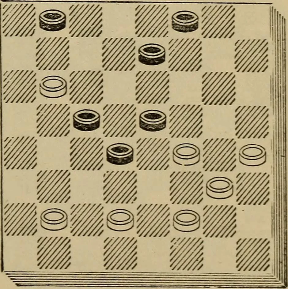An illustration from Draughts : Gould's problems, critical positions and games by all the greatest players and composers of the world, the whole interspersed with notes on the positions / by Joseph Gould, 1895, leaf 134