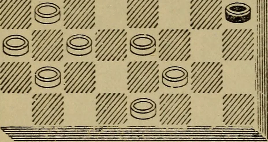 An illustration from Draughts : Gould's problems, critical positions and games by all the greatest players and composers of the world, the whole interspersed with notes on the positions / by Joseph Gould, 1895, leaf 135