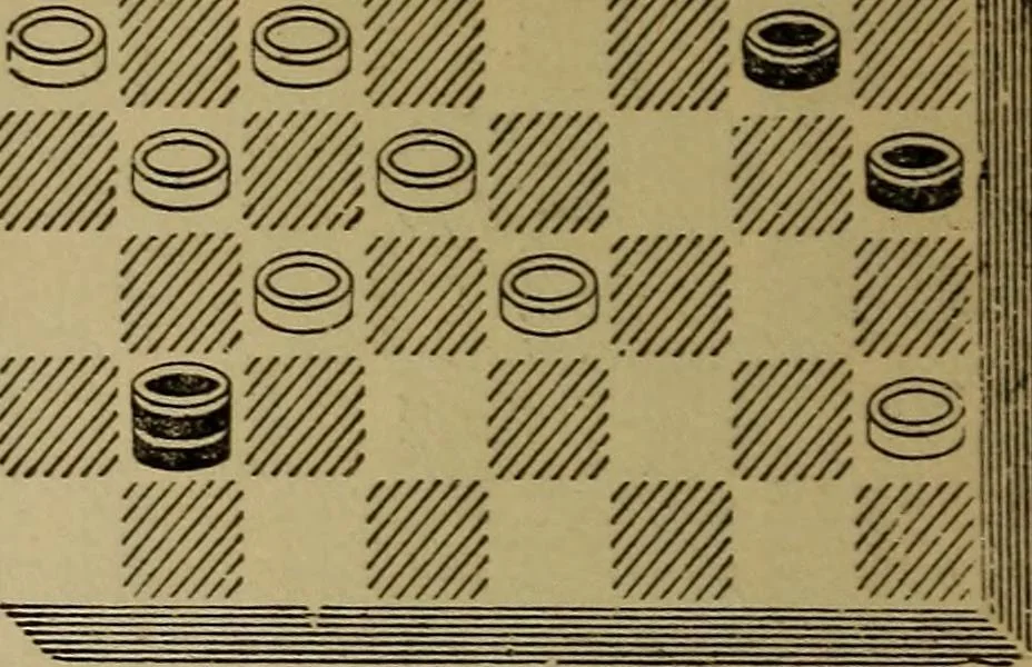 An illustration from Draughts : Gould's problems, critical positions and games by all the greatest players and composers of the world, the whole interspersed with notes on the positions / by Joseph Gould, 1895, leaf 135