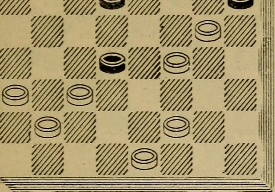 An illustration from Draughts : Gould's problems, critical positions and games by all the greatest players and composers of the world, the whole interspersed with notes on the positions / by Joseph Gould, 1895, leaf 136