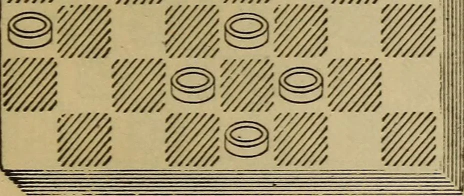 An illustration from Draughts : Gould's problems, critical positions and games by all the greatest players and composers of the world, the whole interspersed with notes on the positions / by Joseph Gould, 1895, leaf 136