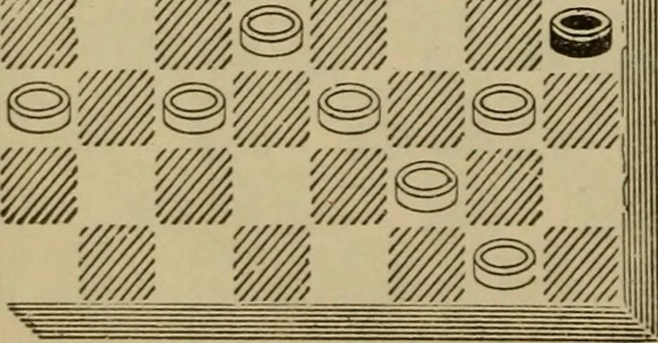 An illustration from Draughts : Gould's problems, critical positions and games by all the greatest players and composers of the world, the whole interspersed with notes on the positions / by Joseph Gould, 1895, leaf 137