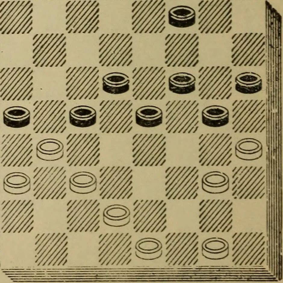 An illustration from Draughts : Gould's problems, critical positions and games by all the greatest players and composers of the world, the whole interspersed with notes on the positions / by Joseph Gould, 1895, leaf 137