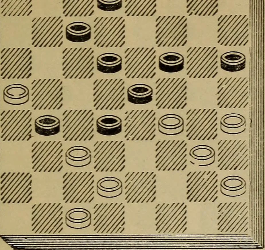 An illustration from Draughts : Gould's problems, critical positions and games by all the greatest players and composers of the world, the whole interspersed with notes on the positions / by Joseph Gould, 1895, leaf 138