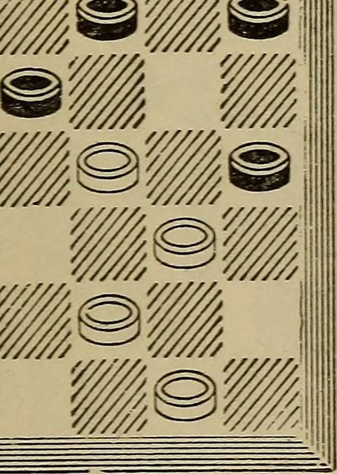 An illustration from Draughts : Gould's problems, critical positions and games by all the greatest players and composers of the world, the whole interspersed with notes on the positions / by Joseph Gould, 1895, leaf 138