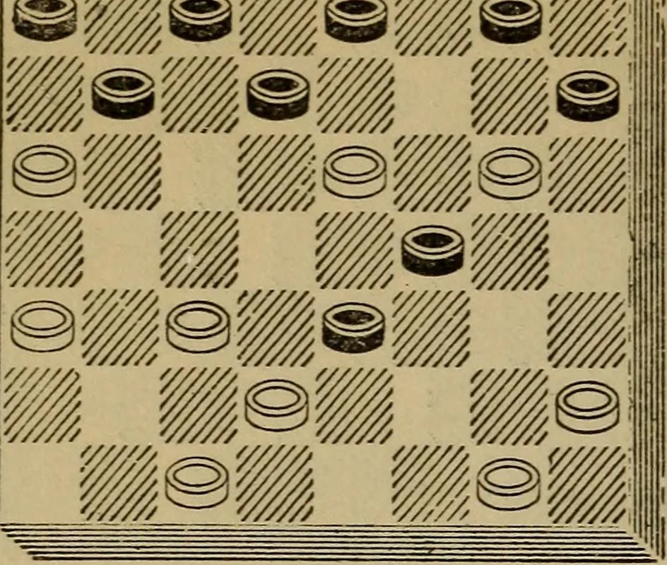 An illustration from Draughts : Gould's problems, critical positions and games by all the greatest players and composers of the world, the whole interspersed with notes on the positions / by Joseph Gould, 1895, leaf 139
