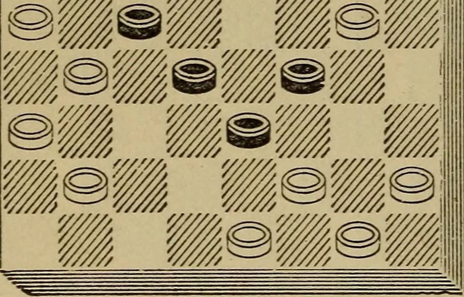 An illustration from Draughts : Gould's problems, critical positions and games by all the greatest players and composers of the world, the whole interspersed with notes on the positions / by Joseph Gould, 1895, leaf 139