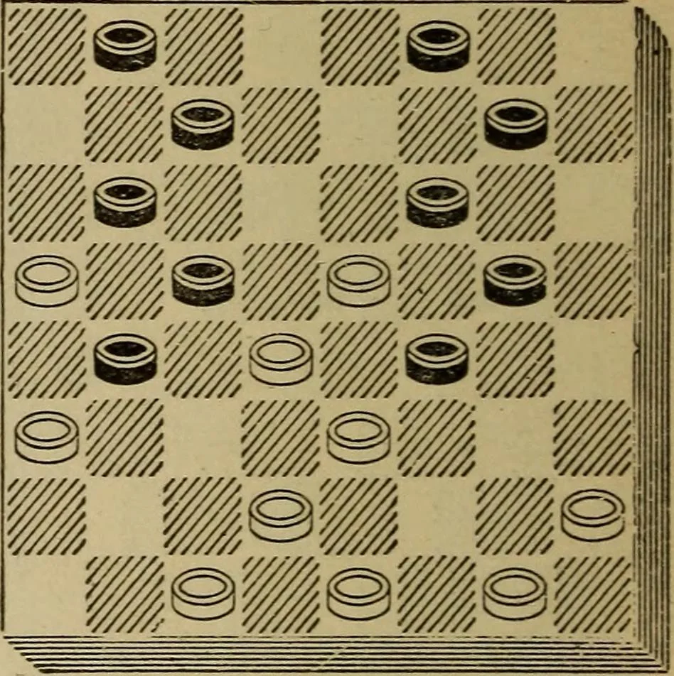 An illustration from Draughts : Gould's problems, critical positions and games by all the greatest players and composers of the world, the whole interspersed with notes on the positions / by Joseph Gould, 1895, leaf 139