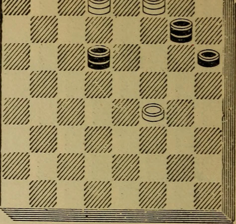 An illustration from Draughts : Gould's problems, critical positions and games by all the greatest players and composers of the world, the whole interspersed with notes on the positions / by Joseph Gould, 1895, leaf 143