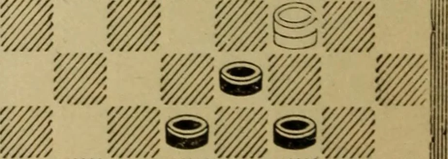 An illustration from Draughts : Gould's problems, critical positions and games by all the greatest players and composers of the world, the whole interspersed with notes on the positions / by Joseph Gould, 1895, leaf 143