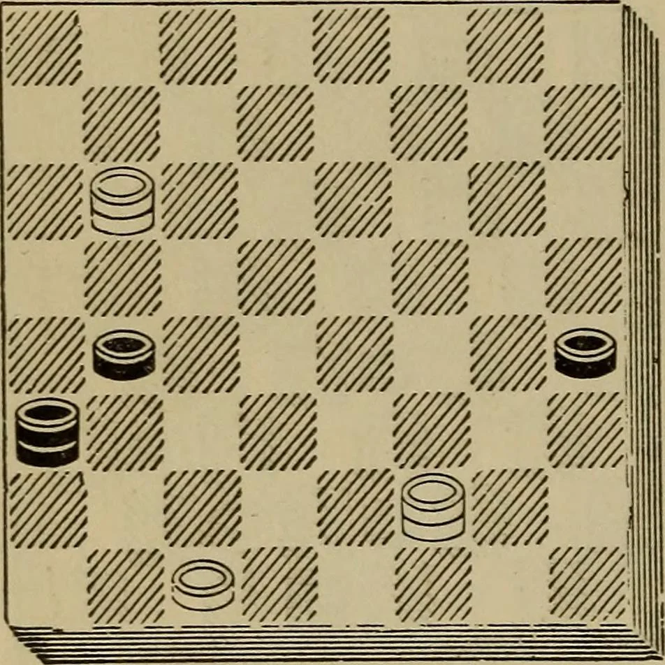 An illustration from Draughts : Gould's problems, critical positions and games by all the greatest players and composers of the world, the whole interspersed with notes on the positions / by Joseph Gould, 1895, leaf 145