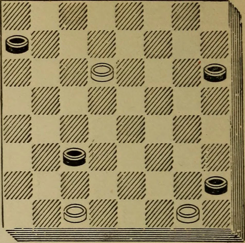 An illustration from Draughts : Gould's problems, critical positions and games by all the greatest players and composers of the world, the whole interspersed with notes on the positions / by Joseph Gould, 1895, leaf 145