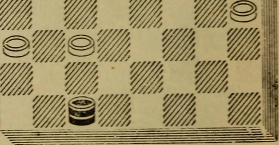 An illustration from Draughts : Gould's problems, critical positions and games by all the greatest players and composers of the world, the whole interspersed with notes on the positions / by Joseph Gould, 1895, leaf 147