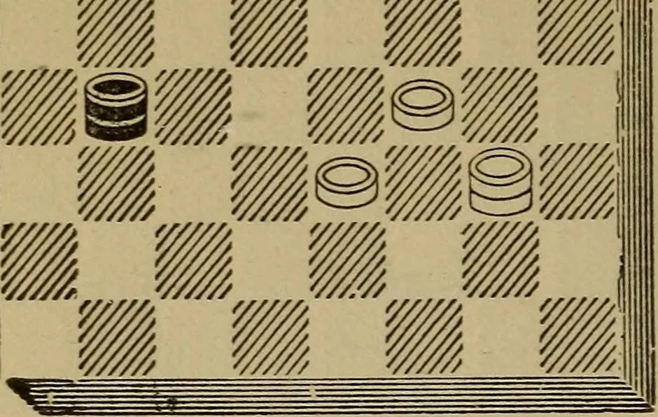 An illustration from Draughts : Gould's problems, critical positions and games by all the greatest players and composers of the world, the whole interspersed with notes on the positions / by Joseph Gould, 1895, leaf 149