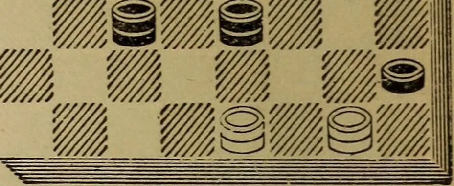 An illustration from Draughts : Gould's problems, critical positions and games by all the greatest players and composers of the world, the whole interspersed with notes on the positions / by Joseph Gould, 1895, leaf 15