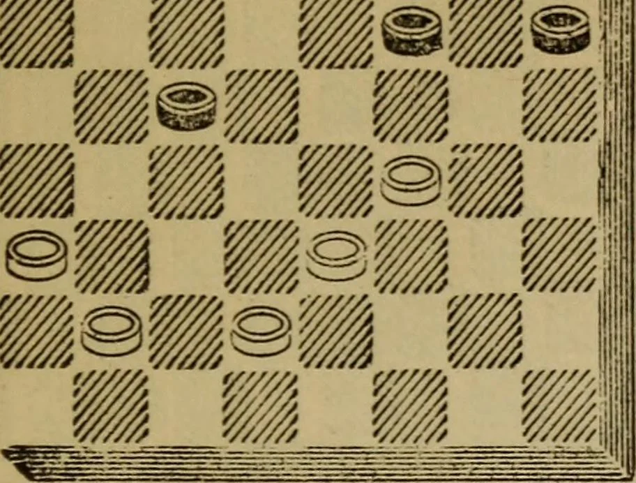 An illustration from Draughts : Gould's problems, critical positions and games by all the greatest players and composers of the world, the whole interspersed with notes on the positions / by Joseph Gould, 1895, leaf 154