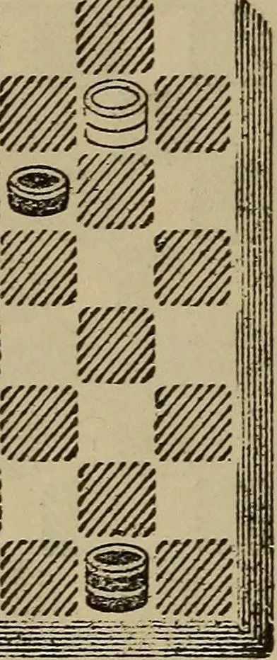 An illustration from Draughts : Gould's problems, critical positions and games by all the greatest players and composers of the world, the whole interspersed with notes on the positions / by Joseph Gould, 1895, leaf 155