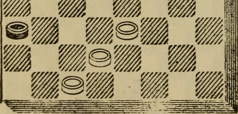 An illustration from Draughts : Gould's problems, critical positions and games by all the greatest players and composers of the world, the whole interspersed with notes on the positions / by Joseph Gould, 1895, leaf 155