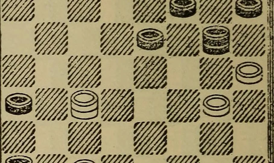 An illustration from Draughts : Gould's problems, critical positions and games by all the greatest players and composers of the world, the whole interspersed with notes on the positions / by Joseph Gould, 1895, leaf 155