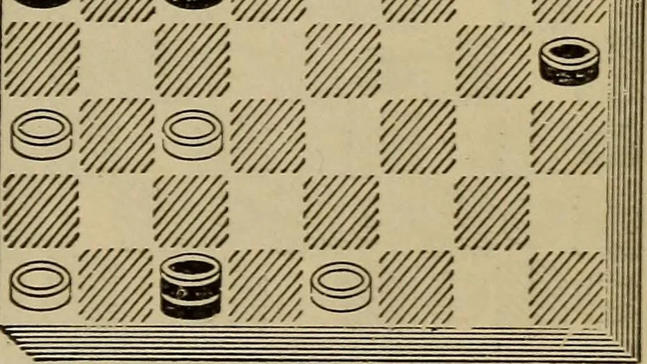 An illustration from Draughts : Gould's problems, critical positions and games by all the greatest players and composers of the world, the whole interspersed with notes on the positions / by Joseph Gould, 1895, leaf 156