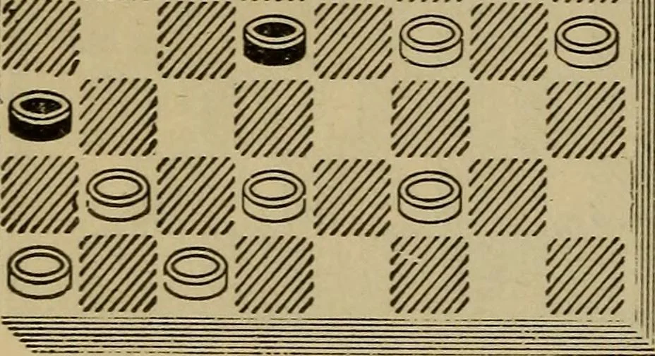 An illustration from Draughts : Gould's problems, critical positions and games by all the greatest players and composers of the world, the whole interspersed with notes on the positions / by Joseph Gould, 1895, leaf 157
