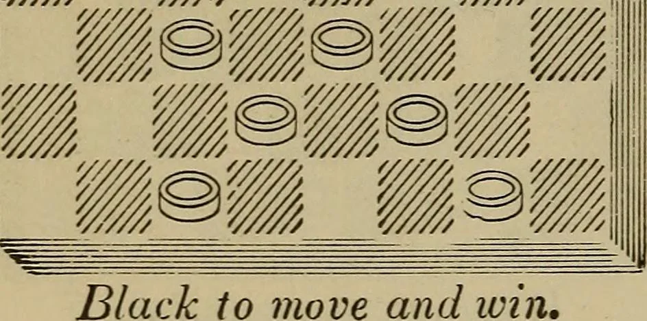 An illustration from Draughts : Gould's problems, critical positions and games by all the greatest players and composers of the world, the whole interspersed with notes on the positions / by Joseph Gould, 1895, leaf 159