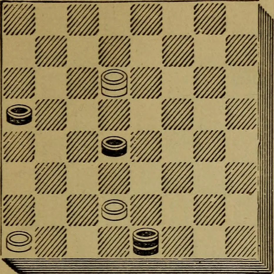 An illustration from Draughts : Gould's problems, critical positions and games by all the greatest players and composers of the world, the whole interspersed with notes on the positions / by Joseph Gould, 1895, leaf 16