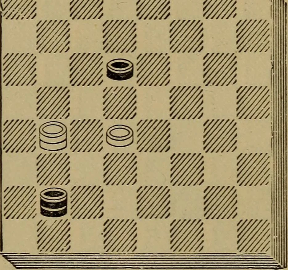 An illustration from Draughts : Gould's problems, critical positions and games by all the greatest players and composers of the world, the whole interspersed with notes on the positions / by Joseph Gould, 1895, leaf 16