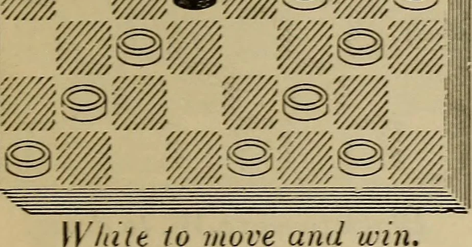 An illustration from Draughts : Gould's problems, critical positions and games by all the greatest players and composers of the world, the whole interspersed with notes on the positions / by Joseph Gould, 1895, leaf 160