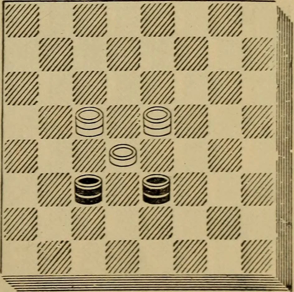 An illustration from Draughts : Gould's problems, critical positions and games by all the greatest players and composers of the world, the whole interspersed with notes on the positions / by Joseph Gould, 1895, leaf 162