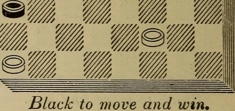 An illustration from Draughts : Gould's problems, critical positions and games by all the greatest players and composers of the world, the whole interspersed with notes on the positions / by Joseph Gould, 1895, leaf 163