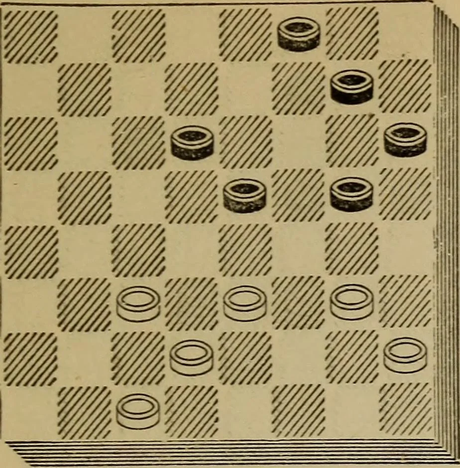An illustration from Draughts : Gould's problems, critical positions and games by all the greatest players and composers of the world, the whole interspersed with notes on the positions / by Joseph Gould, 1895, leaf 164