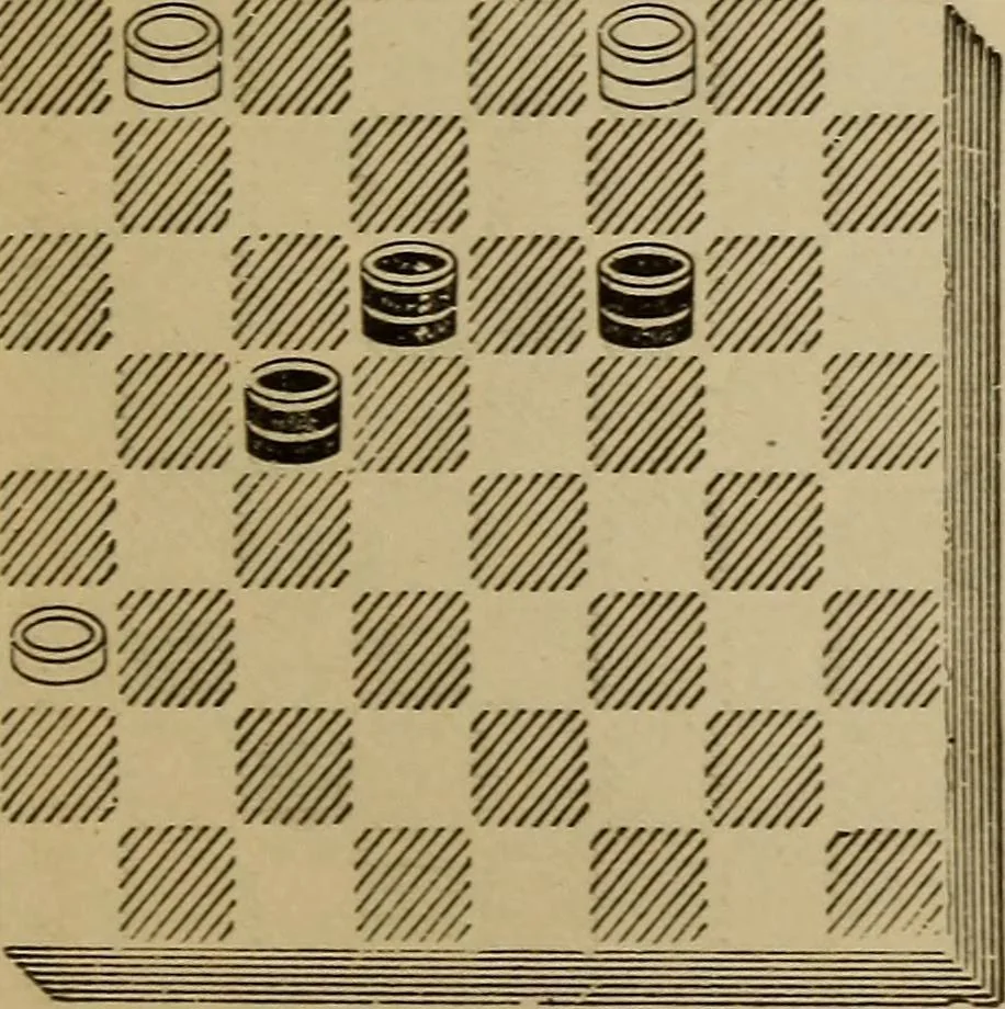 An illustration from Draughts : Gould's problems, critical positions and games by all the greatest players and composers of the world, the whole interspersed with notes on the positions / by Joseph Gould, 1895, leaf 164