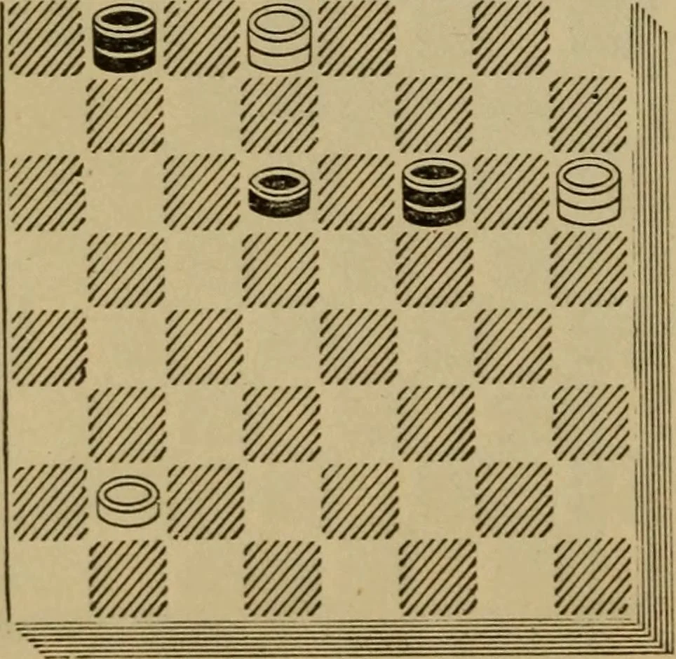 An illustration from Draughts : Gould's problems, critical positions and games by all the greatest players and composers of the world, the whole interspersed with notes on the positions / by Joseph Gould, 1895, leaf 165