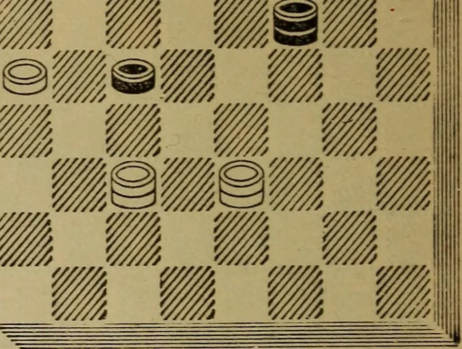 An illustration from Draughts : Gould's problems, critical positions and games by all the greatest players and composers of the world, the whole interspersed with notes on the positions / by Joseph Gould, 1895, leaf 165