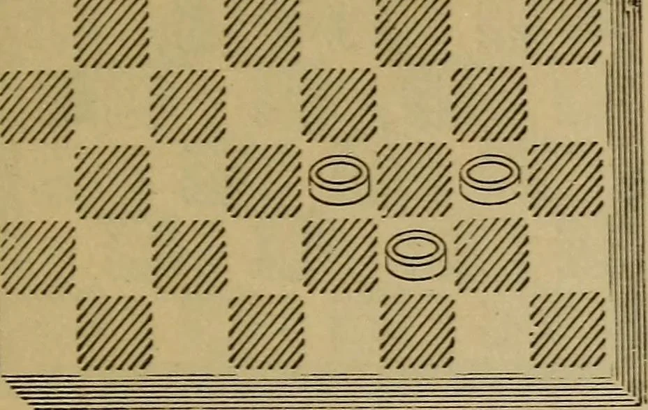 An illustration from Draughts : Gould's problems, critical positions and games by all the greatest players and composers of the world, the whole interspersed with notes on the positions / by Joseph Gould, 1895, leaf 166