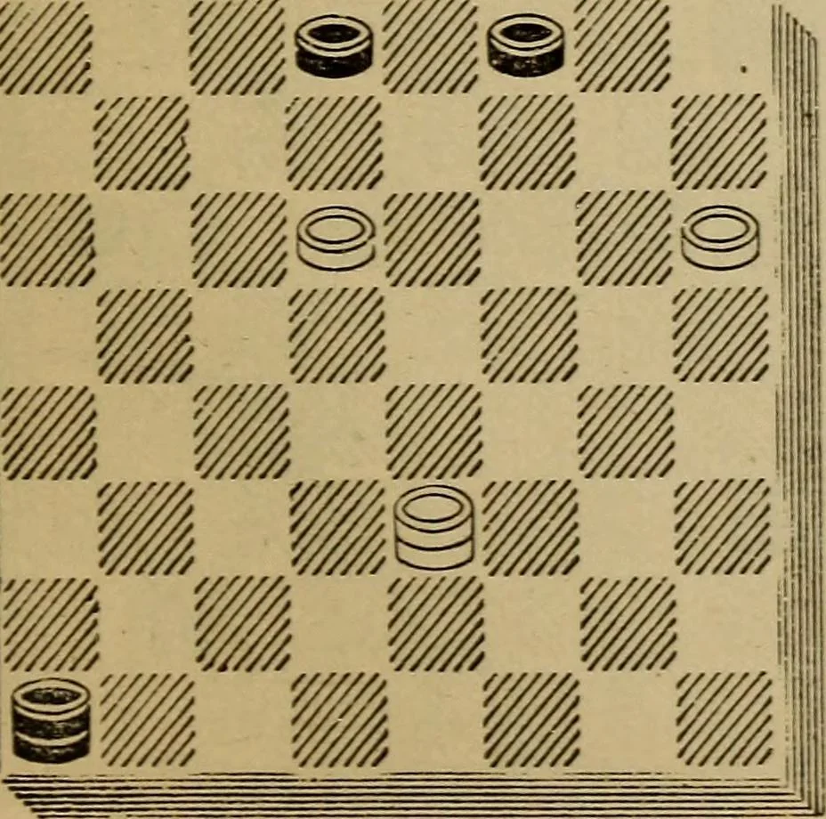 An illustration from Draughts : Gould's problems, critical positions and games by all the greatest players and composers of the world, the whole interspersed with notes on the positions / by Joseph Gould, 1895, leaf 166