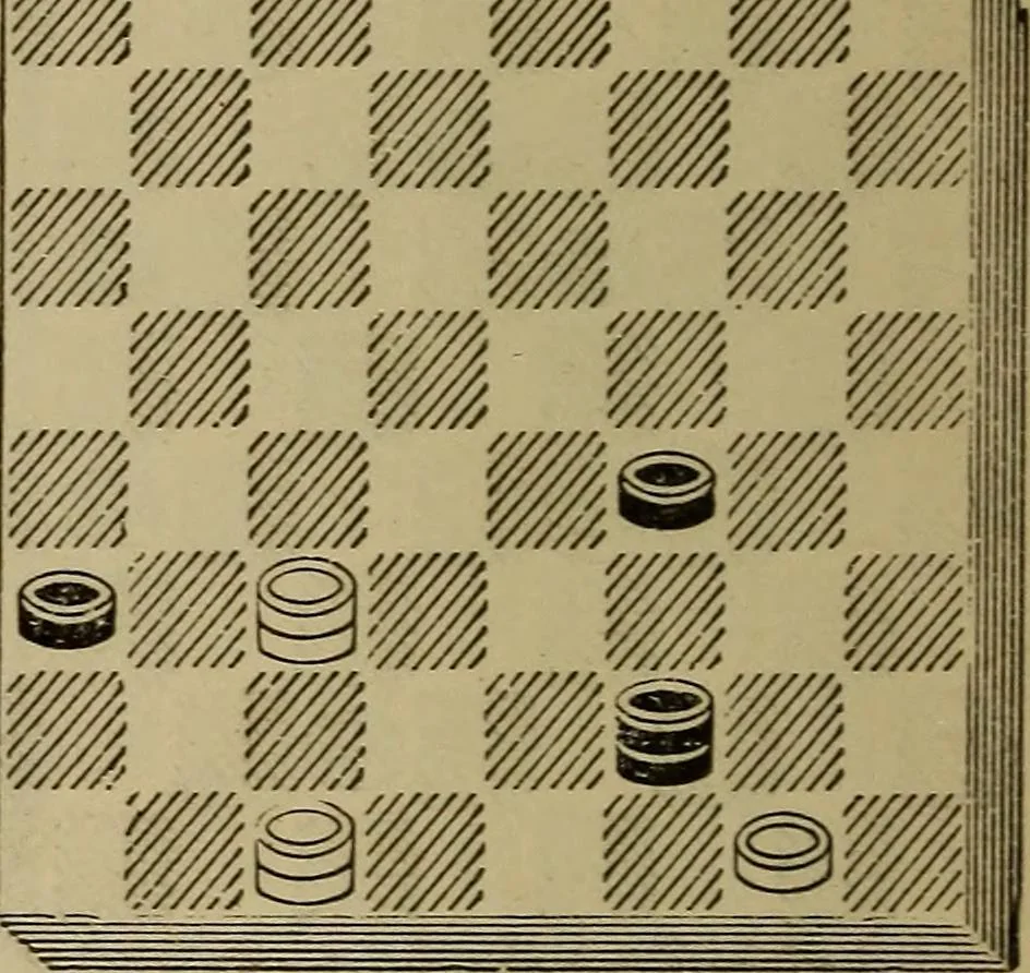 An illustration from Draughts : Gould's problems, critical positions and games by all the greatest players and composers of the world, the whole interspersed with notes on the positions / by Joseph Gould, 1895, leaf 167