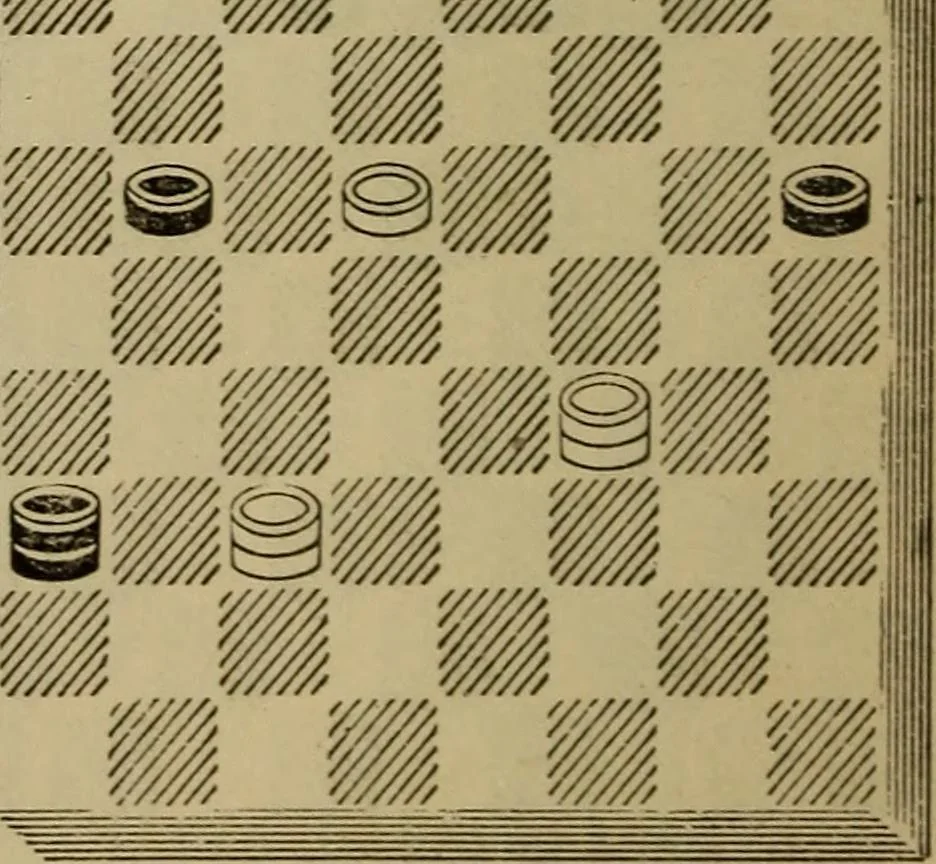 An illustration from Draughts : Gould's problems, critical positions and games by all the greatest players and composers of the world, the whole interspersed with notes on the positions / by Joseph Gould, 1895, leaf 167