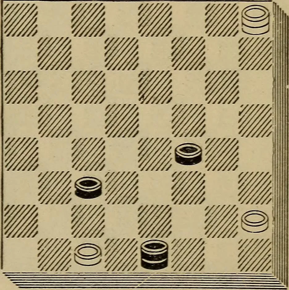 An illustration from Draughts : Gould's problems, critical positions and games by all the greatest players and composers of the world, the whole interspersed with notes on the positions / by Joseph Gould, 1895, leaf 168