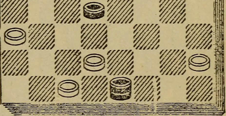 An illustration from Draughts : Gould's problems, critical positions and games by all the greatest players and composers of the world, the whole interspersed with notes on the positions / by Joseph Gould, 1895, leaf 170