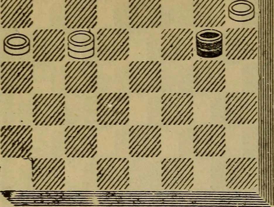 An illustration from Draughts : Gould's problems, critical positions and games by all the greatest players and composers of the world, the whole interspersed with notes on the positions / by Joseph Gould, 1895, leaf 173