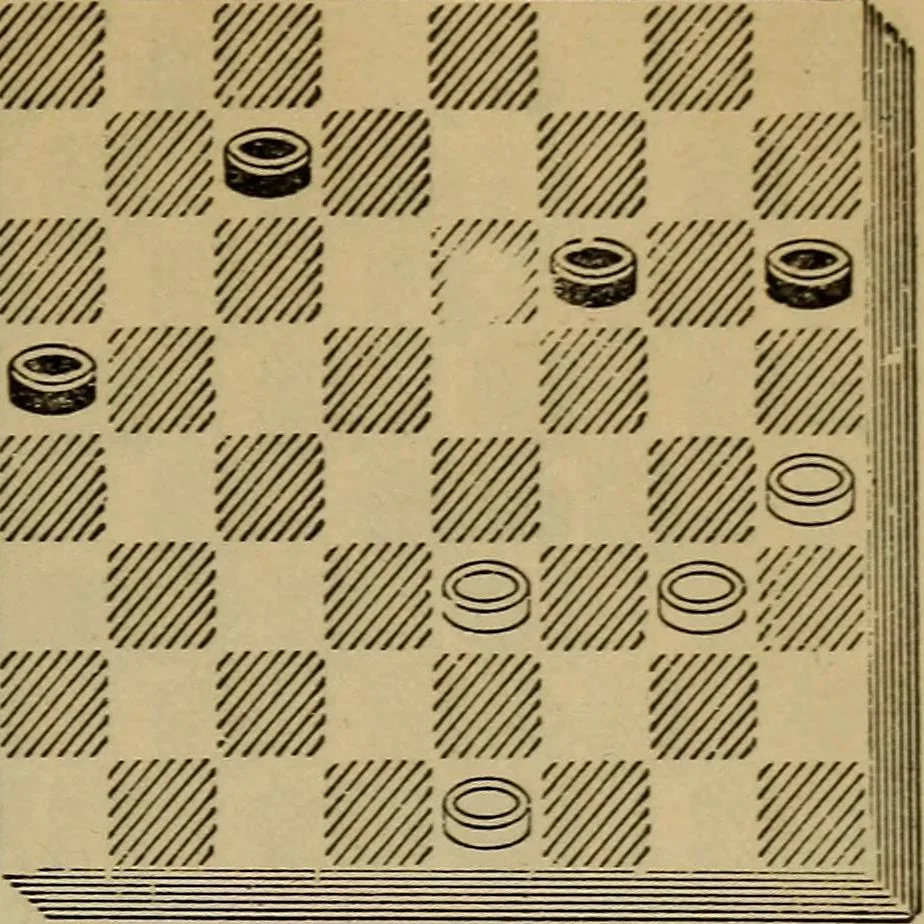 An illustration from Draughts : Gould's problems, critical positions and games by all the greatest players and composers of the world, the whole interspersed with notes on the positions / by Joseph Gould, 1895, leaf 174