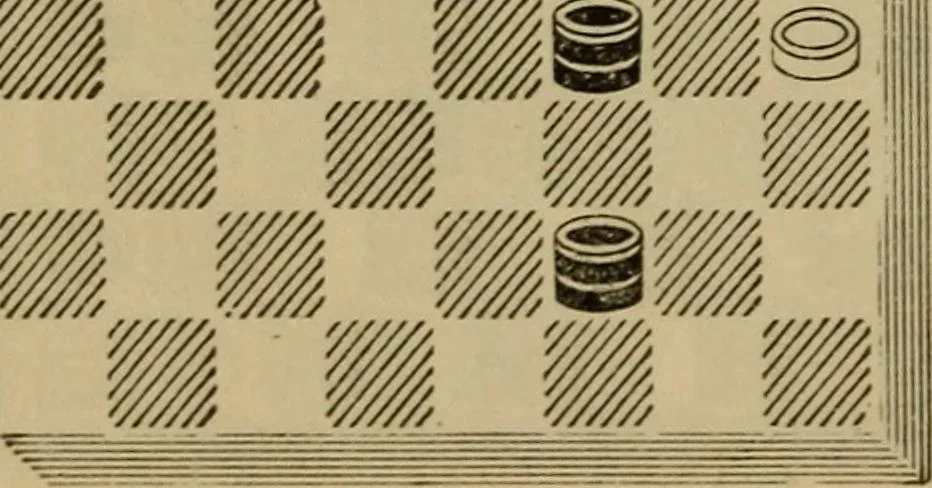 An illustration from Draughts : Gould's problems, critical positions and games by all the greatest players and composers of the world, the whole interspersed with notes on the positions / by Joseph Gould, 1895, leaf 175