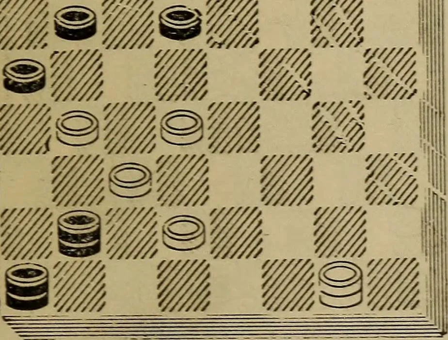 An illustration from Draughts : Gould's problems, critical positions and games by all the greatest players and composers of the world, the whole interspersed with notes on the positions / by Joseph Gould, 1895, leaf 176